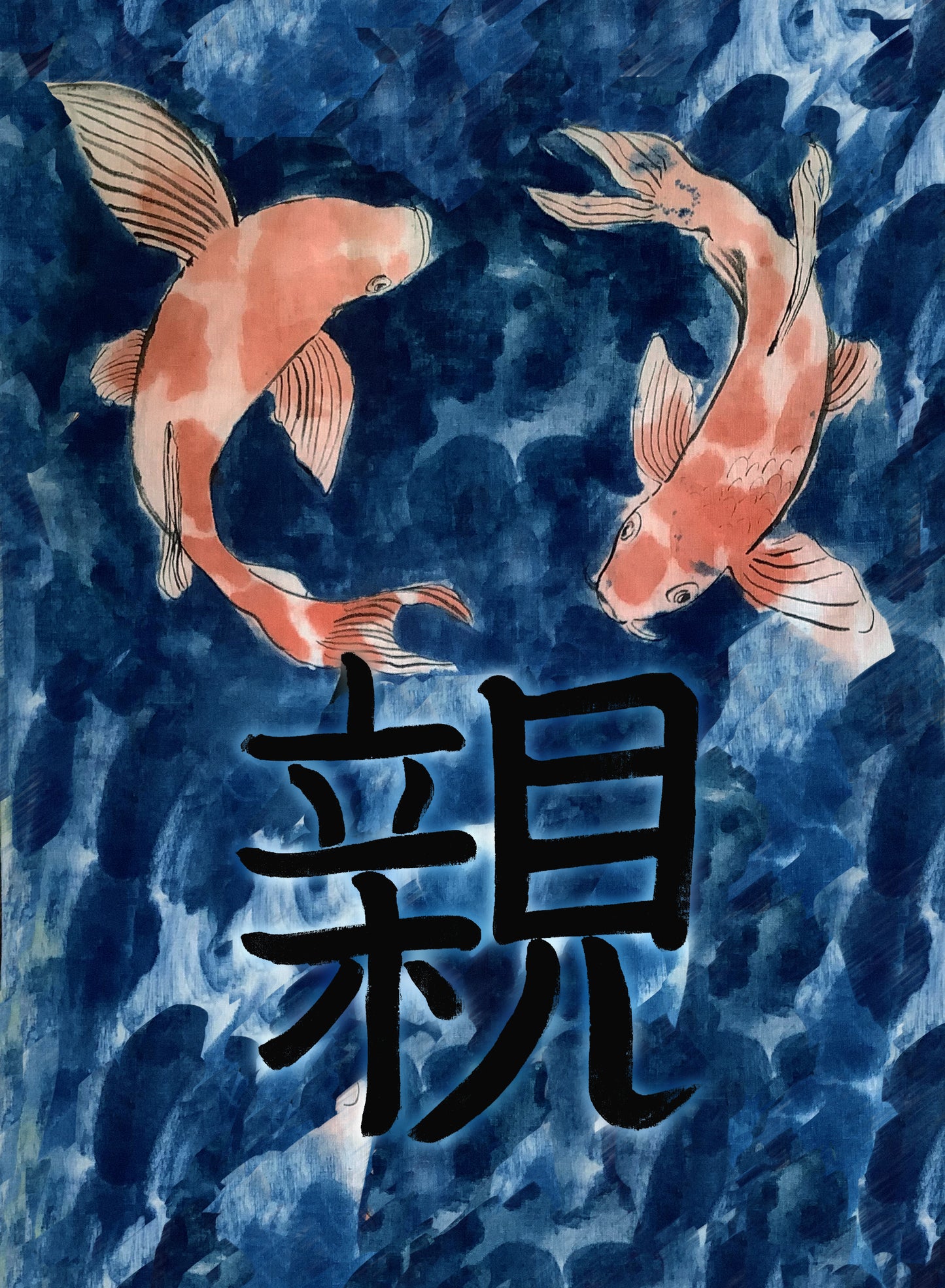 Pintura de carpas sobre tela de lino Kanji